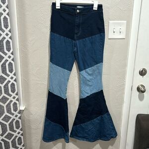 Altar'd State Colorblock Bellbottom Flare High Waisted Jeans Size Large